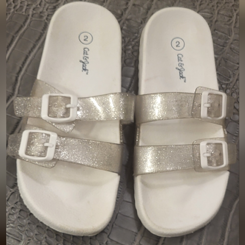 t & Jack Girls White Glitter Slide On Slides Size 2